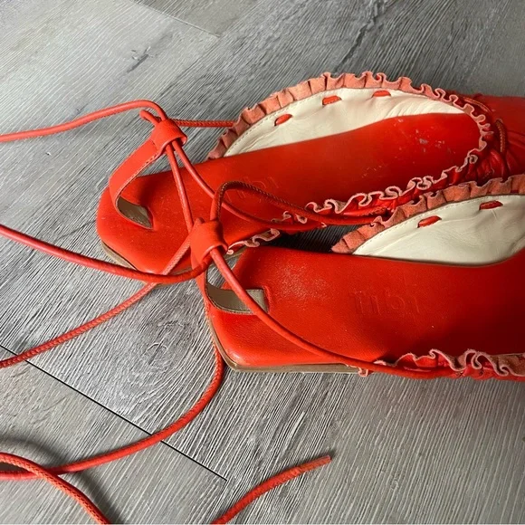 Tibi Sergei Flats Orange Red Lace Up Pointed Flat in Ruby - Picture 5 of 9